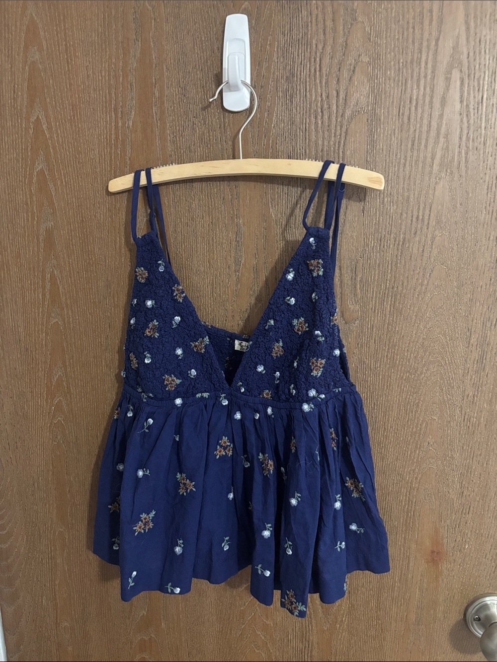 Free People Navy Blue Floral Embroidered V-Neck Camisole